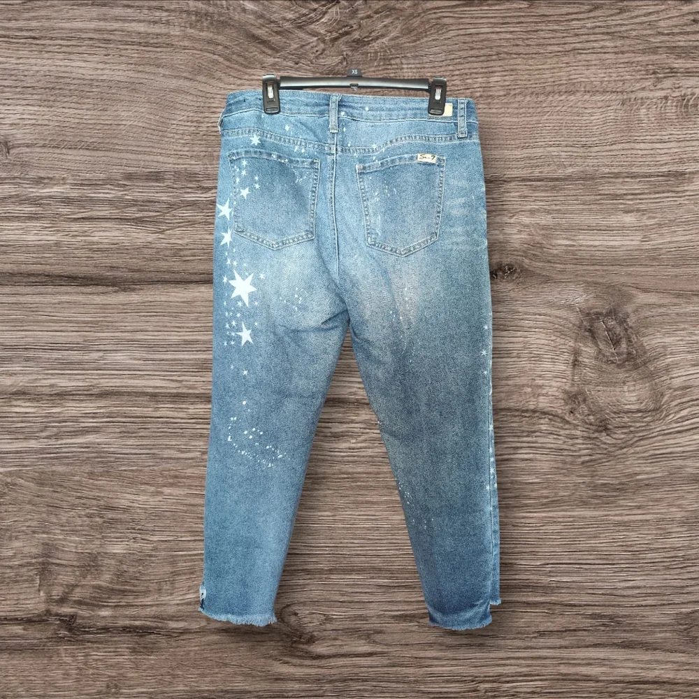 SEVEN 7 ANKLE SKINNY‎ Raw Hem STAR Print JEANS Size 12